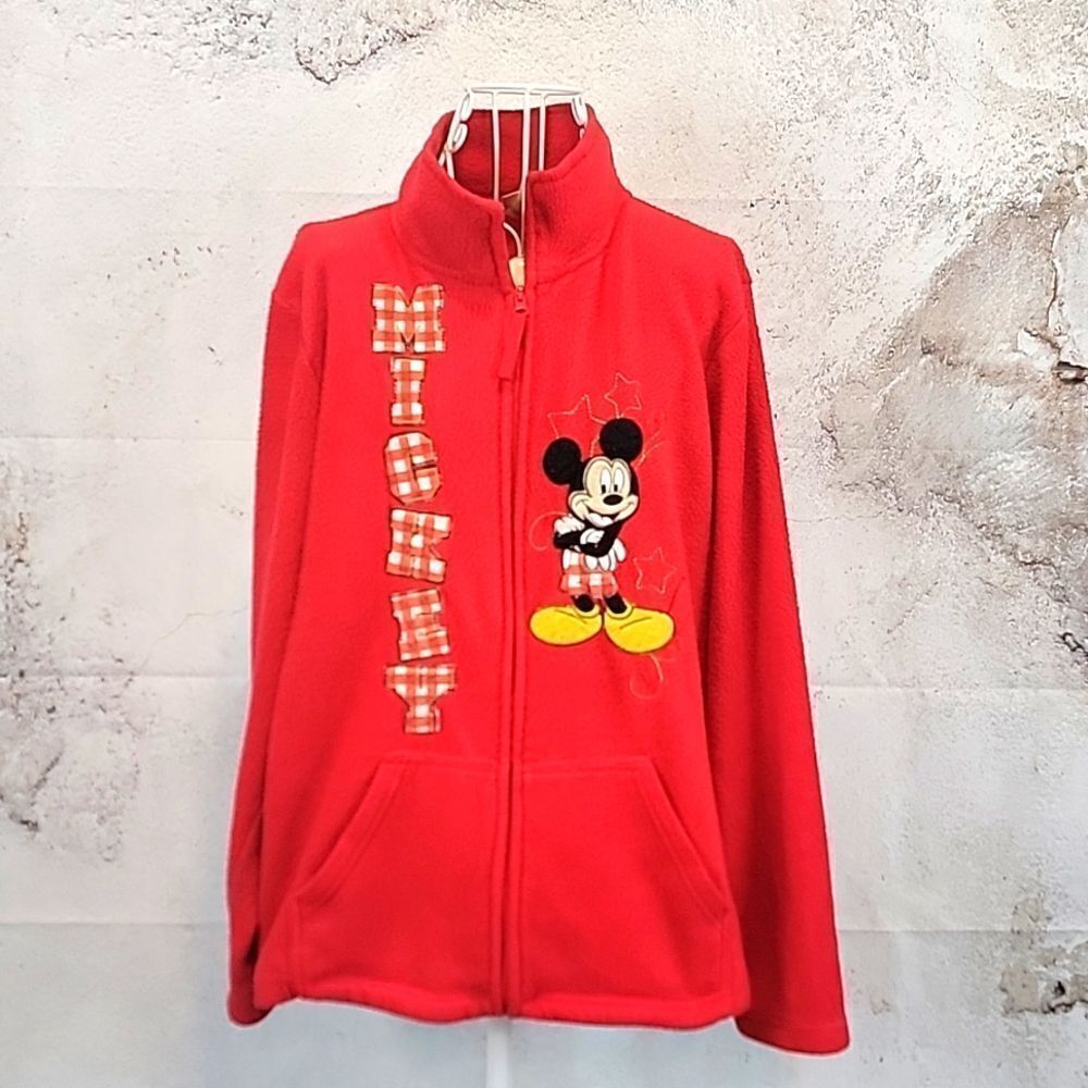 Disney Mickey Mouse full zip fleece jacket- red Women's Size L